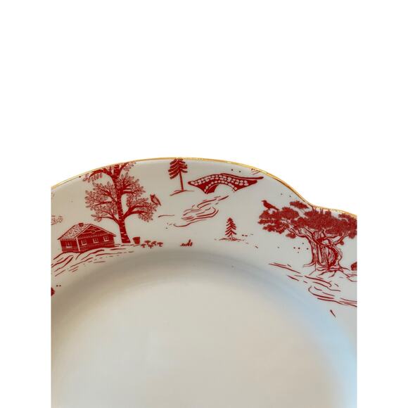 4pc Grace Teaware Christmas Dinner Plates Holiday Red Winter Village Toile 11in - Picture 13 of 16